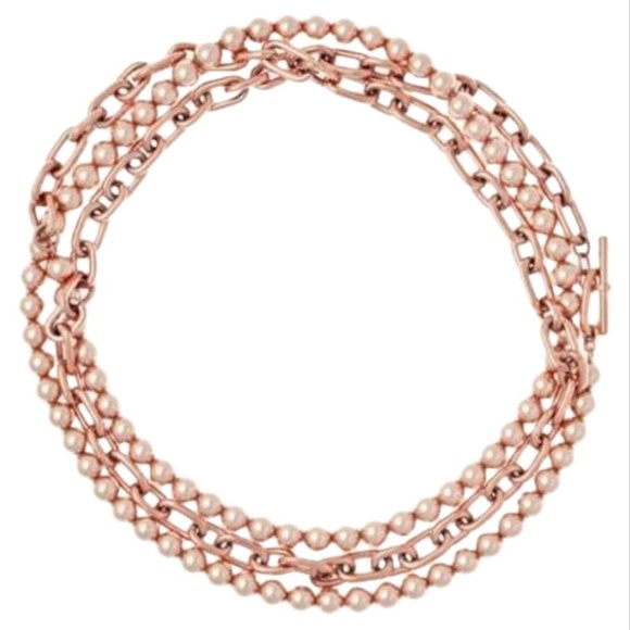 🎁 $145 MICHAEL KORS RoseGold/Pearl Link Necklace - Picture 1 of 3